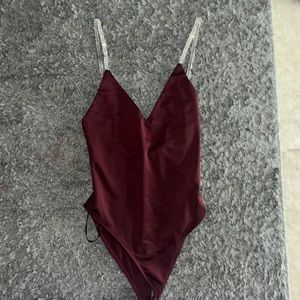 forever21 bedazzled marroon bodysuit